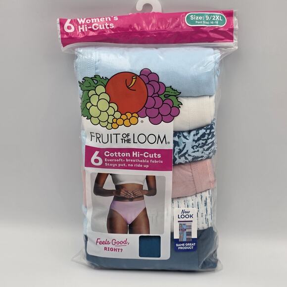Fruit of the Loom Women's 6pk Hi-Cut Cotton Underwear Size 9/2XL - Picture 1 of 2